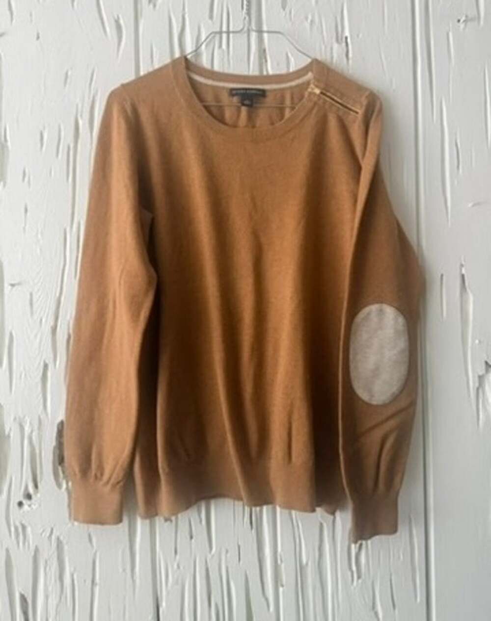 Banana Republic Men's L Brown Sugar Sweater Elbow Patch Shoulder Zip Cotton Wool